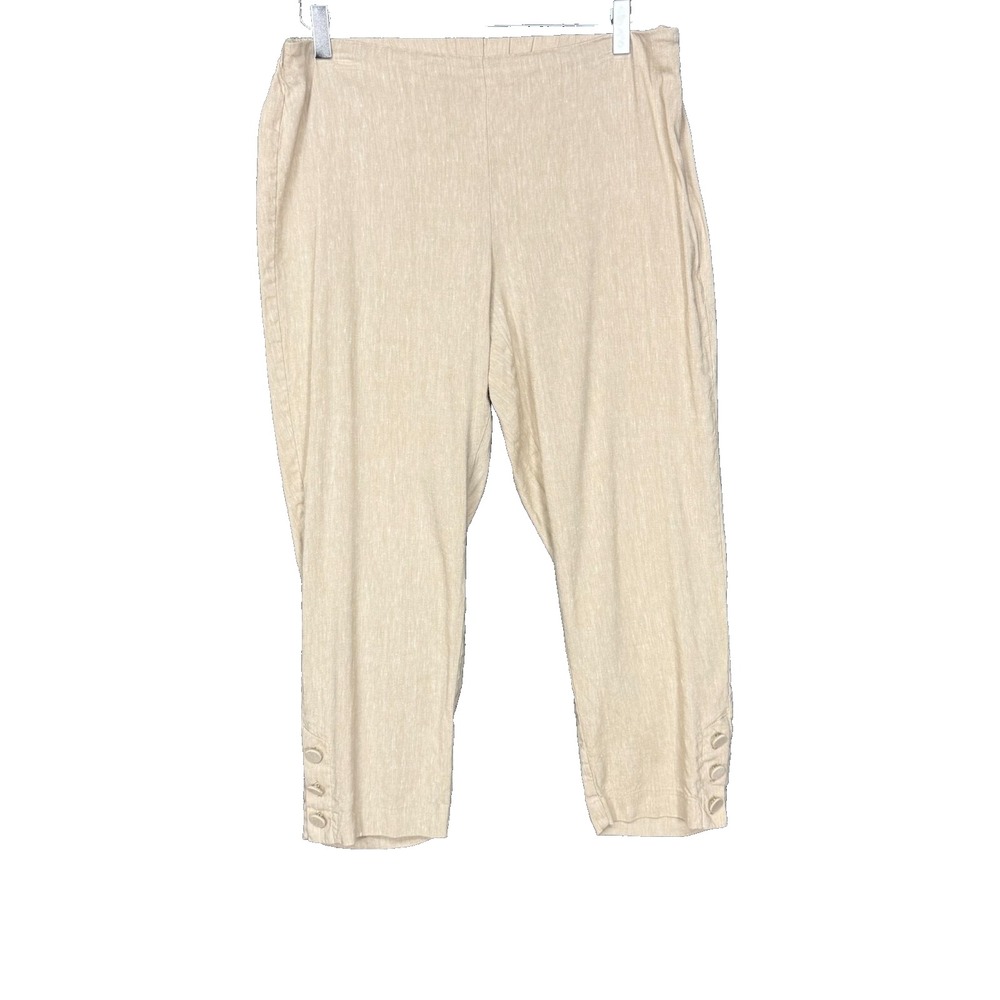 J Jill Pants Womens MP Medium Petite Stone‎ Cropped Linen Stretch Elastic Waist